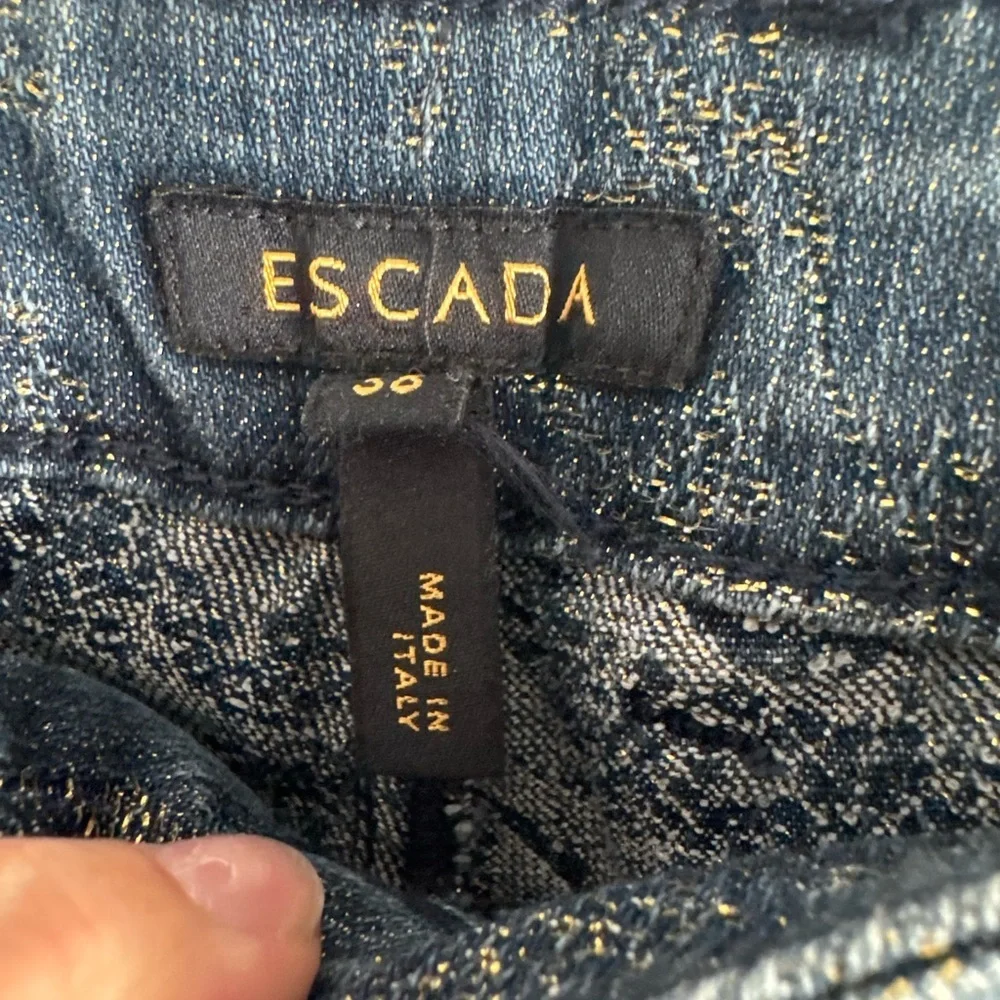 ESCADA BLUE GOLD SHIMMER METALLIC DENIM STRAIGHT LEG JEANS SZ 38 / 8 - Picture 7 of 10